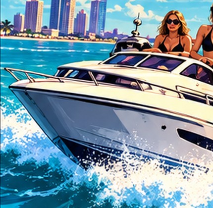 A white speedboat throwing spray across turquoise water